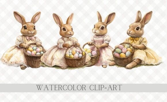 Download Cute Easter Eggs Retro Rabbit Clipart - Easter eggs Collection