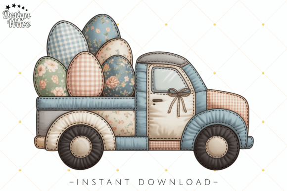 Download Vintage Patchwork Easter Eggs Truck PNG - Easter eggs Collection