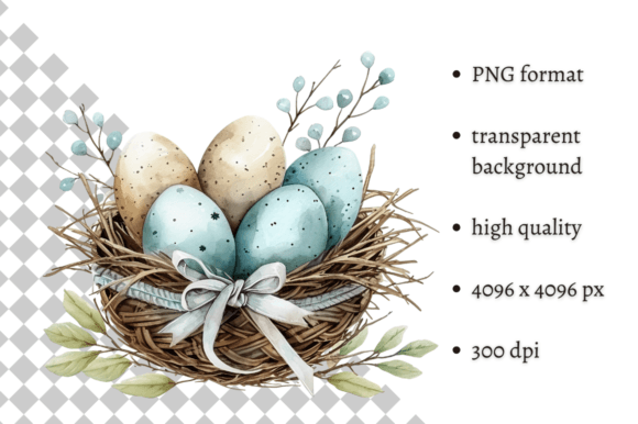 Download Watercolor Blue Easter Eggs Nest PNG - Premium Resources
