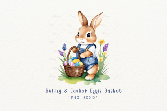 Download Watercolor Bunny &amp; Easter Eggs Basket - Premium Resources