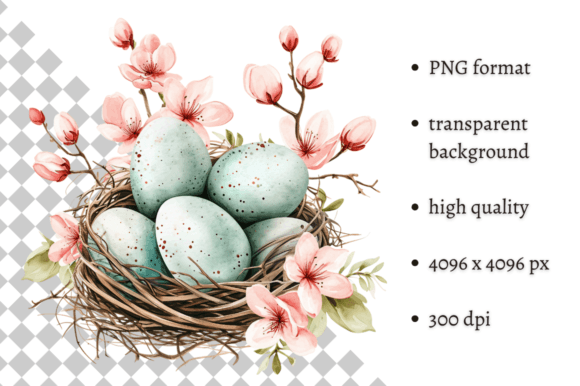 Download Watercolor Mint Easter Eggs Nest PNG - Premium Bundle