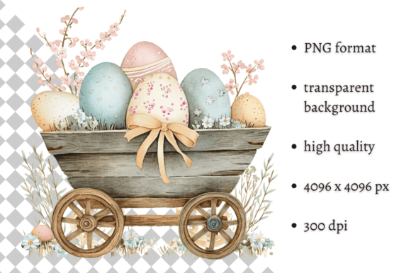Download Watercolor Easter Eggs Wheelbarrow PNG - Premium Resources